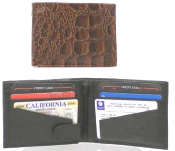 Genuine Cowhide LEATHER Men's Wallet Crocodile Design Black Brown