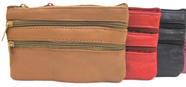 Genuine LEATHER Four Zipper Coin Purse Assorted Color Sold by Doz