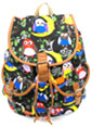 Canvas 16'' BACKPACK Padded Strap Drawstring Leather Trim w/Print