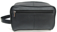 Quality Genuine LEATHER Men's Shaving, Toiletry & Travel Bag -Blk