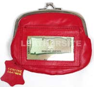 Genuine LEATHER Coin Purse 6 Credit Card Slot ID Window Snap Top