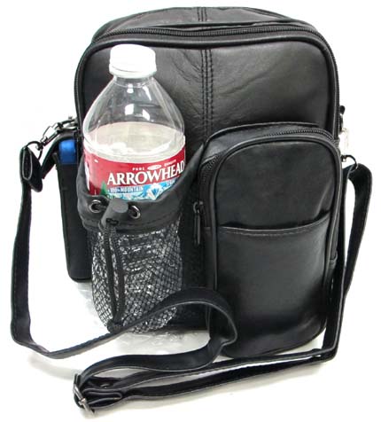 Soft Leather Travel Organizer Pack with Water Bottle Holder Light
