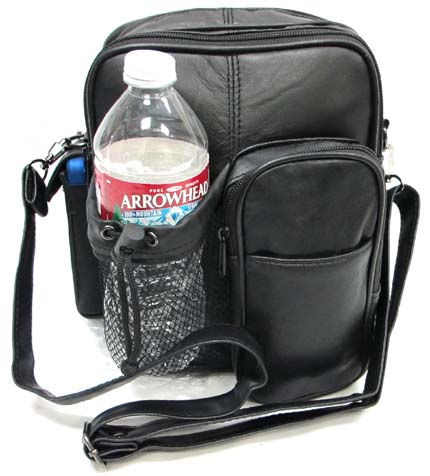 Soft LEATHER Travel Organizer Pack with Water Bottle Holder Light