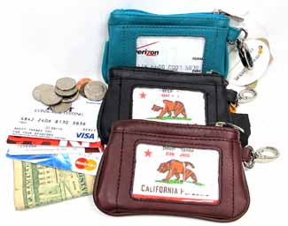 Genuine LEATHER coin purse w/ ID window heavy duty clip C/C slot