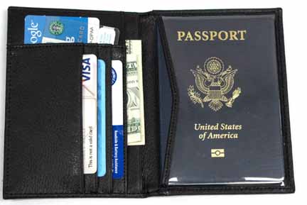 RFID Blocking Genuine LEATHER Passport Org. Wallet in Gift Box