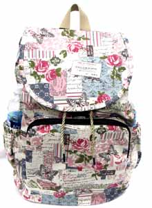 NEW Women's Large 16'' Canvas Backpack Drawstring Closure 3 Pocket