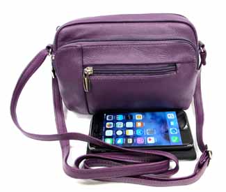 New Genuine Leather cross body BAG 3 zipper pocket Black, Purple