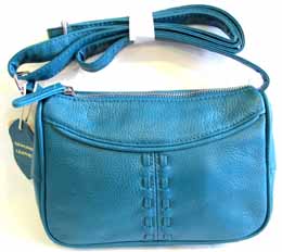 Long Strap Genuine LEATHER Cross Body Day Purse w/ LEATHER Stitch