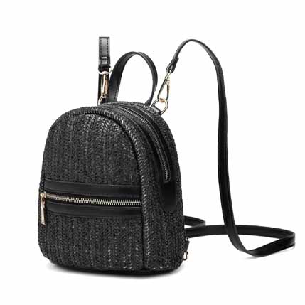 Fashion PE Straw BACKPACK or Shoulder Bag Leather Trim 3 Color