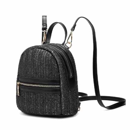 Fashion PE Straw Backpack or SHOULDER BAG Leather Trim 3 Color