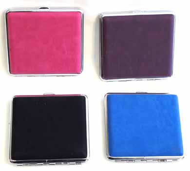 Stainless Steel Cigarette Case hold 20pc Regular PU LEATHER Cover