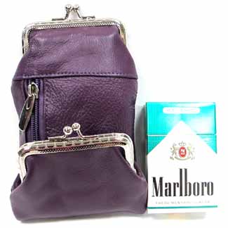 Deluxe Soft Genuine Leather Cigarette Case Coin Pouch 2 Snap+1Zip