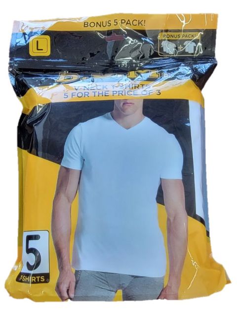 B.U.M Equipment MEN'S 5 PACK WHITE V- NECK STYLE T-SHIRTS