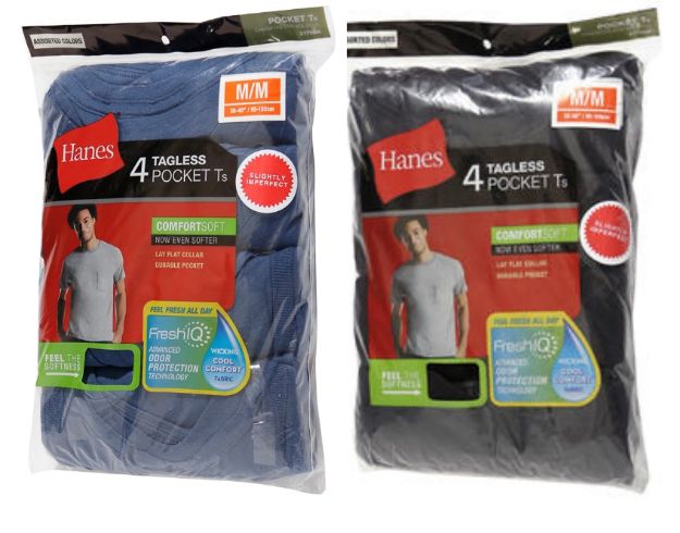 Hanes Men's 4 Pack Color Pocket T-SHIRT -Slightly imperfect