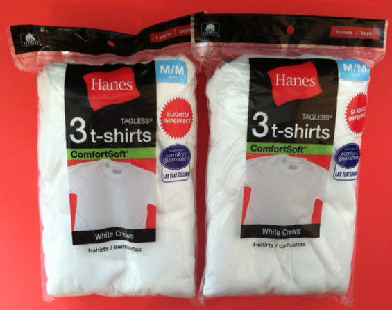 HANES 3PK BOY'S WHITE T- SHIRTS - SLIGHTLY IMPERFECT