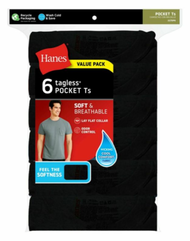 Hanes Men's 6 Pack Color Pocket T-SHIRT -Slightly imperfect