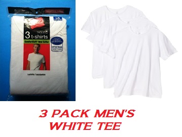 HANES 3 PACK MEN'S WHITE CREW NECK T-SHIRT - SLIGHTLY IMPERFECT