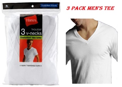 HANES 3 PACK MEN'S WHITE V-NECK T-SHIRTS - SLIGHTLY IMPERFECT