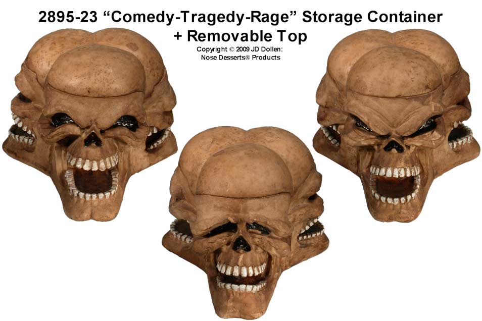 ''COMEDY - TRAGEDY - RAGE''  Menacing SKULL w/Removable Top