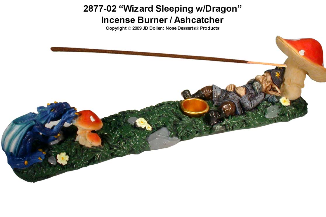 ''Wizard Sleeping w/Dragon'' INCENSE Burner for Stick & Cones