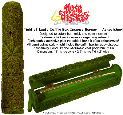 Field of Hemp Leafs 11'' Coffin Box INCENSE Burner