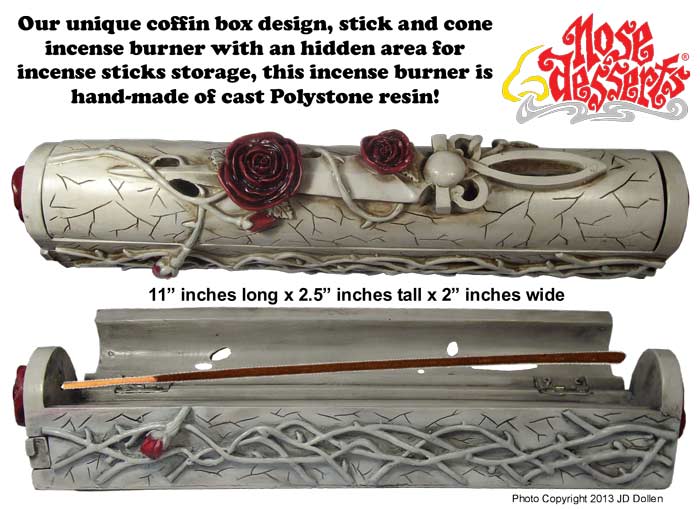 Rose & Dagger 11'' Coffin Box INCENSE Burner