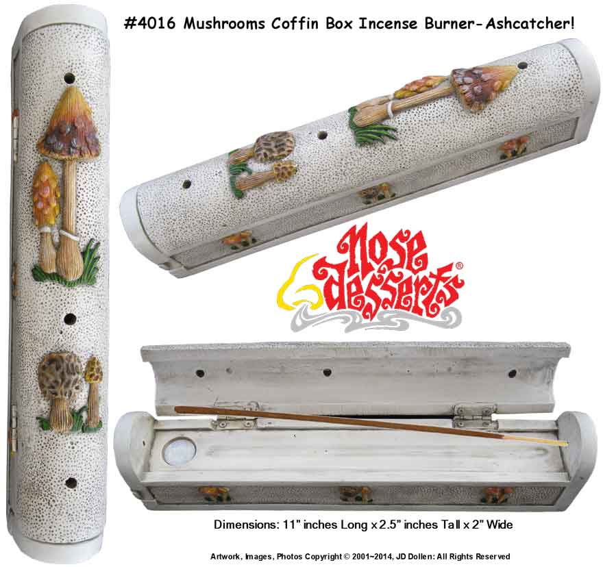 Mushroom Coffin Box 11'' Stick & Cone INCENSE Burner