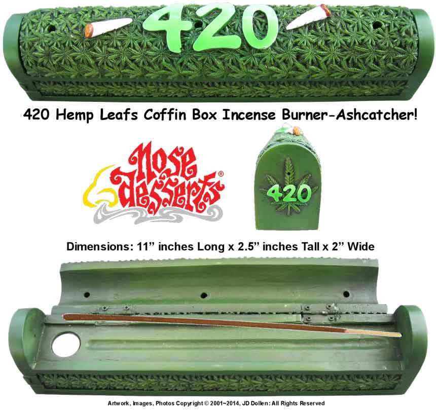420-Hemp leafs - Coffin Box; 11'' Stick & Cone INCENSE Burner