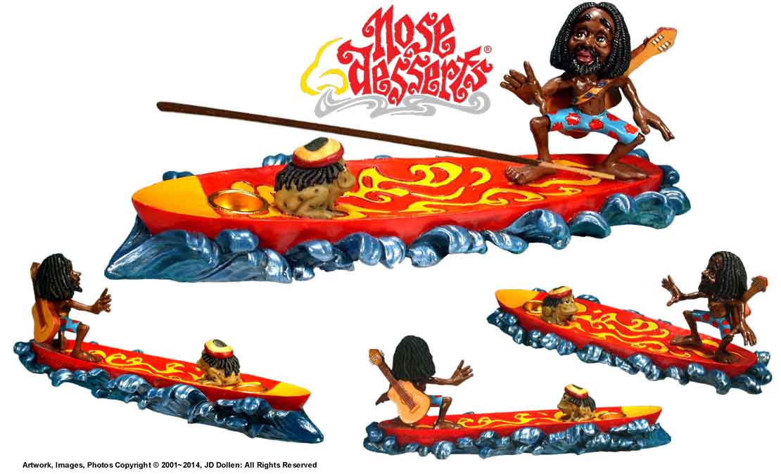 ''Surfin Rasta & Friend'' Stick & Cone Incense Ashcatcher/Burner