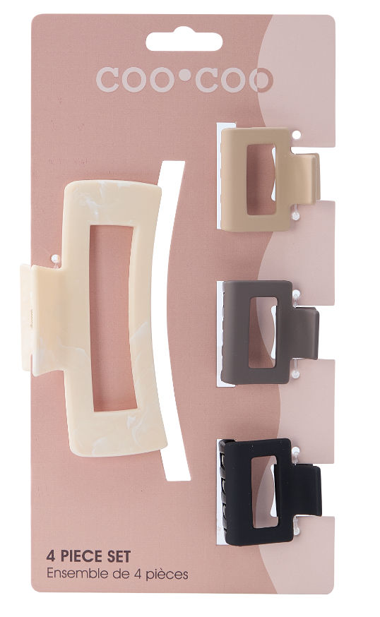 4 PC ASSORTED SIZE SQUARE MATTE & ACRYLIC FINISH CLAW - STONE