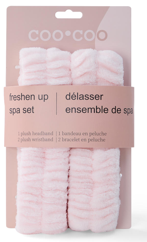 3 PC 'Freshen Up' Fuzzy Headwrap + Wristband Set - Bubble Gum