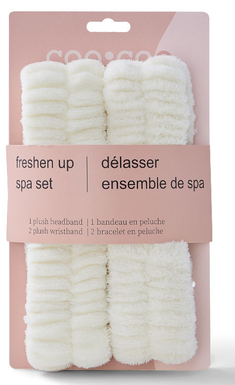 3 PC 'Freshen Up' Fuzzy Headwrap + Wristband Set - Cream
