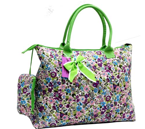 ''Ori-Ori'' Quilted Large TOTE BAG w/purse Purple Flower