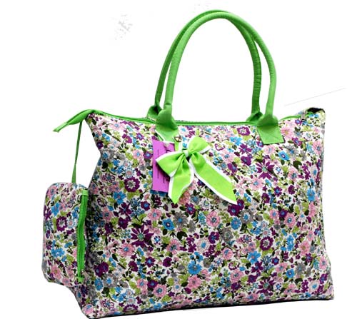 ''Ori-Ori'' Quilted Large Tote bag w/PURSE Purple Flower