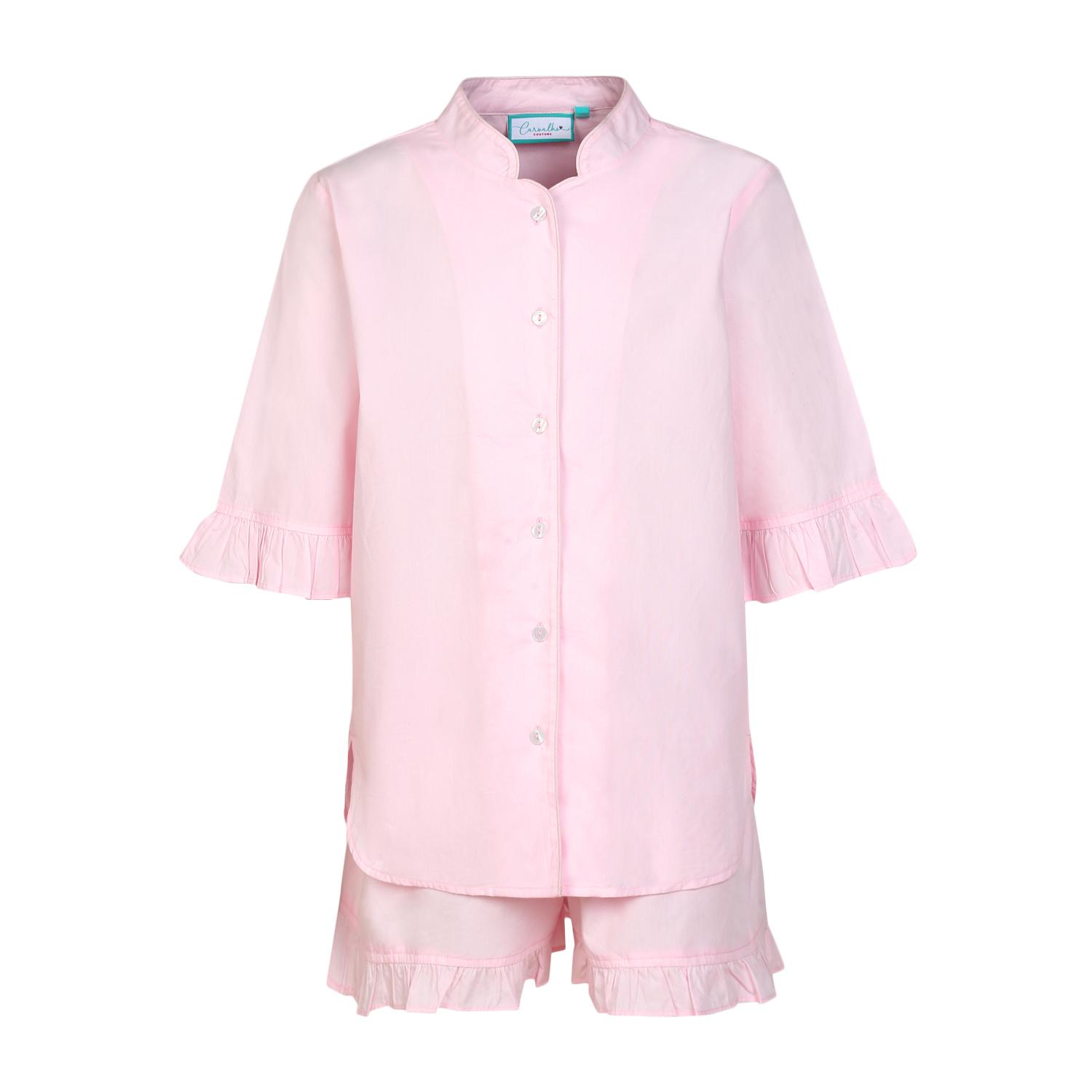 Womens Mandarin Collar Sleeper Set, Pink-A-Boo Solid