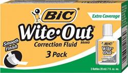 BIC Wite-Out Brand Extra Coverage Correction Fluid, 20 mL, White,