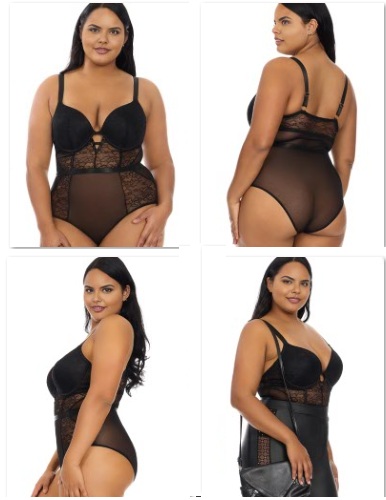 Women's Plus Shapewear Black Bodysuit Allover Lace & Mesh