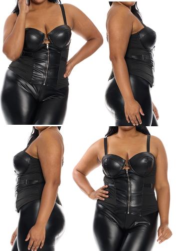 Women's Plus Shapewear Black Bustier Lace-Up w/ Chain
