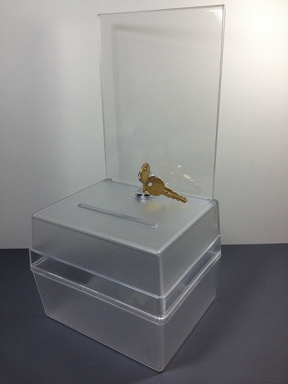 Locking Frosted Donation Box-Small with 5.5''w x 7''h SIGN Holder