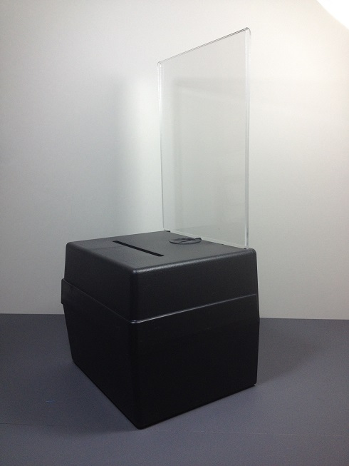 Black Donation Box-Small - No Lock - with 5.5''w x 7''h SIGN Holder