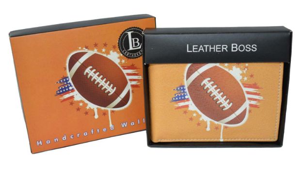 Men Bifold Exotic Wallet American FOOTBALL sports theme gift box