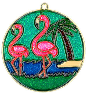 Two FLAMINGOs (round) Suncatcher