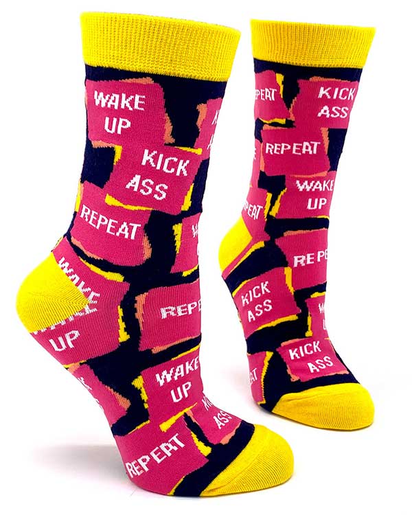 Wake Up Kick Ass Repeat LADIES Crew Socks