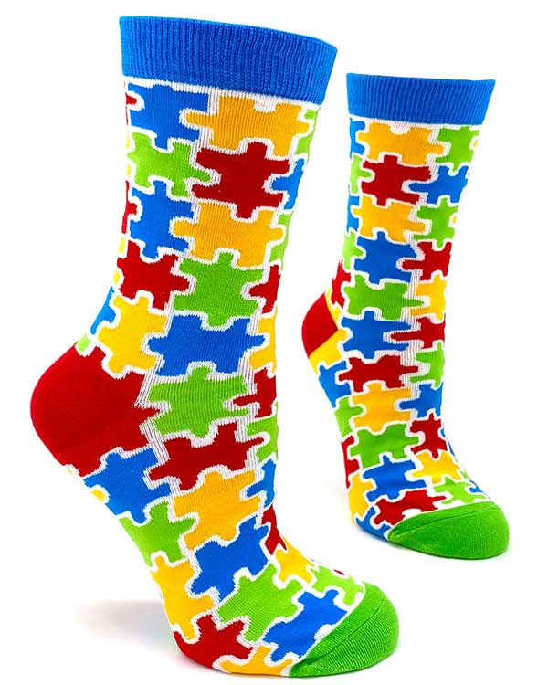 Autism Awareness PUZZLE Pieces Women's Crew Socks