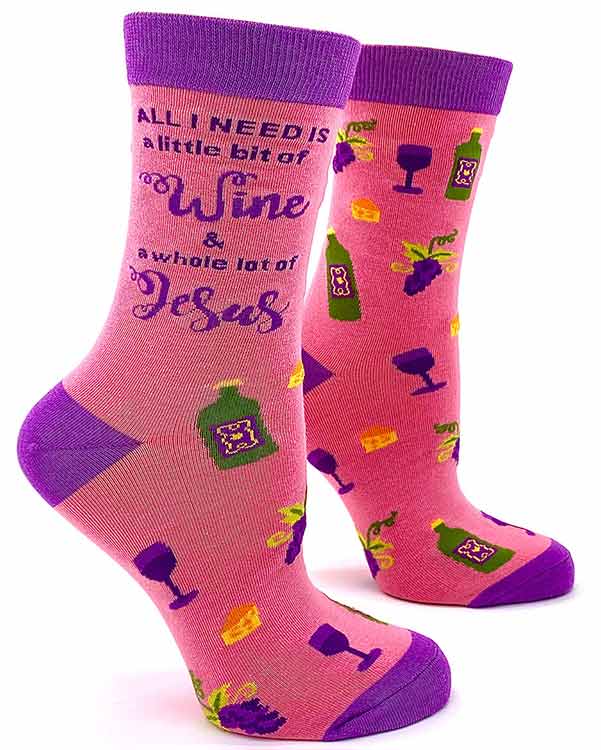 All I Need is a Little Bit of Wine...Jesus Ladies Crew SOCKS