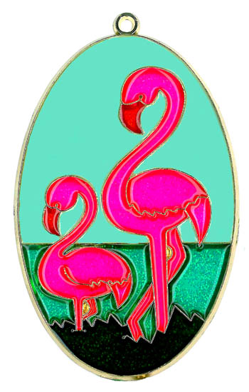 FLAMINGOs (oval) Suncatcher