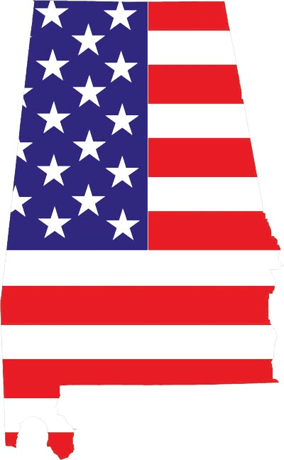 Alabama Map w/USA FLAG Decal Window Sticker
