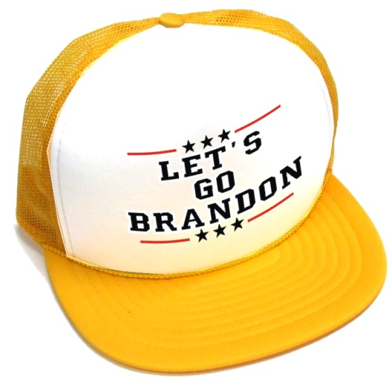 1 eLet's Go Brandon printed hats - white front GOLD