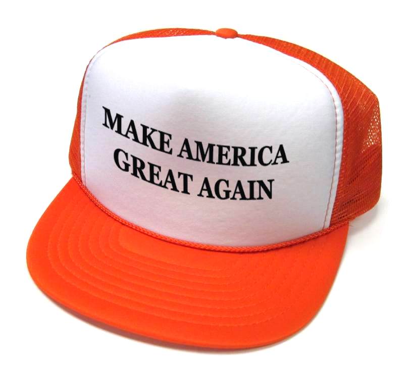 1 iMake America Great Again Caps - White front orange