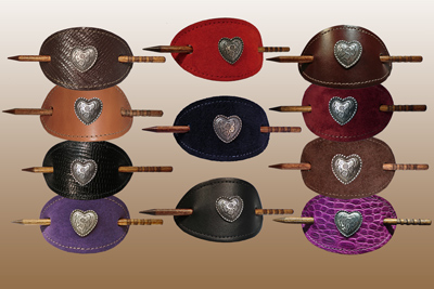 LEATHER Hair Barrette with Heart Concho